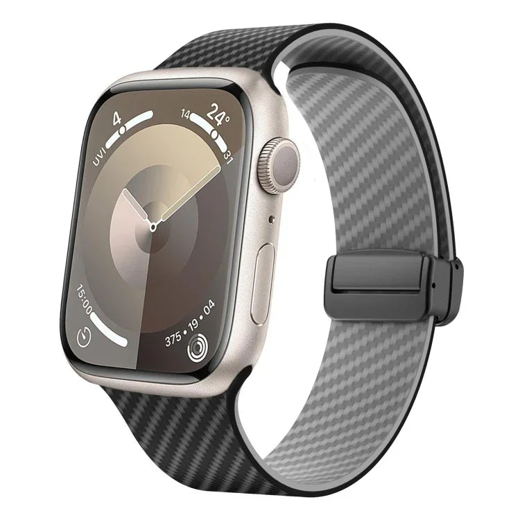 カーボンファイバー磁気ブラックバックルウォッチバンド、Apple Watch 42mm用、Apple Watch 38mm用