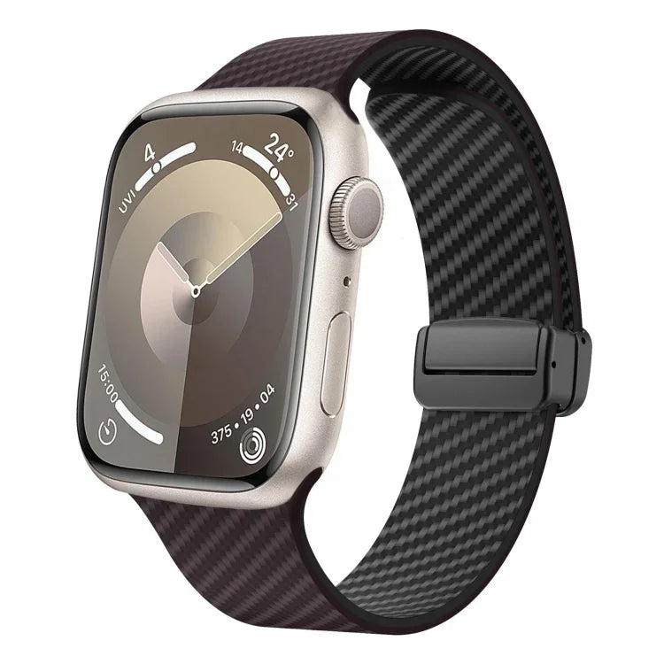 カーボンファイバー磁気ブラックバックルウォッチバンド、Apple Watch 42mm用、Apple Watch 38mm用