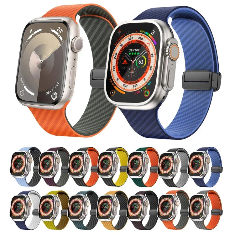 カーボンファイバー磁気ブラックバックルウォッチバンド、Apple Watch 42mm用、Apple Watch 38mm用