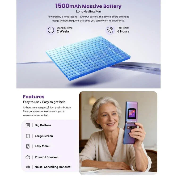 HAMTOD T8 4G 折りたたみ式携帯電話、2.8インチ + 1.77インチ、VoLTE、BT、SOS、OTG、EU版