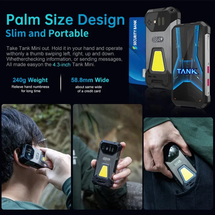 Unihertz Tank mini 1 / 8849、100MPカメラ、4.3インチ Android 13 Helio G99 オクタコア、ネットワーク：4G、Tank mini 1 8GB+256GB