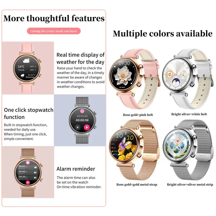 T86 女性向けヘルス 1.27インチスマートウォッチ、BT通話 / 生理周期 / 心拍数 / 血圧 / 血糖 / SOS対応