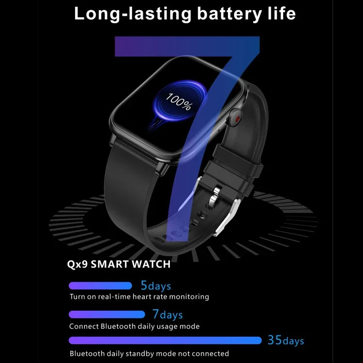 QX9 1.96インチ BT5.2 スマートスポーツウォッチ、Bluetooth通話 / 睡眠 / 血中酸素 / 心拍数 / 血圧健康モニター対応