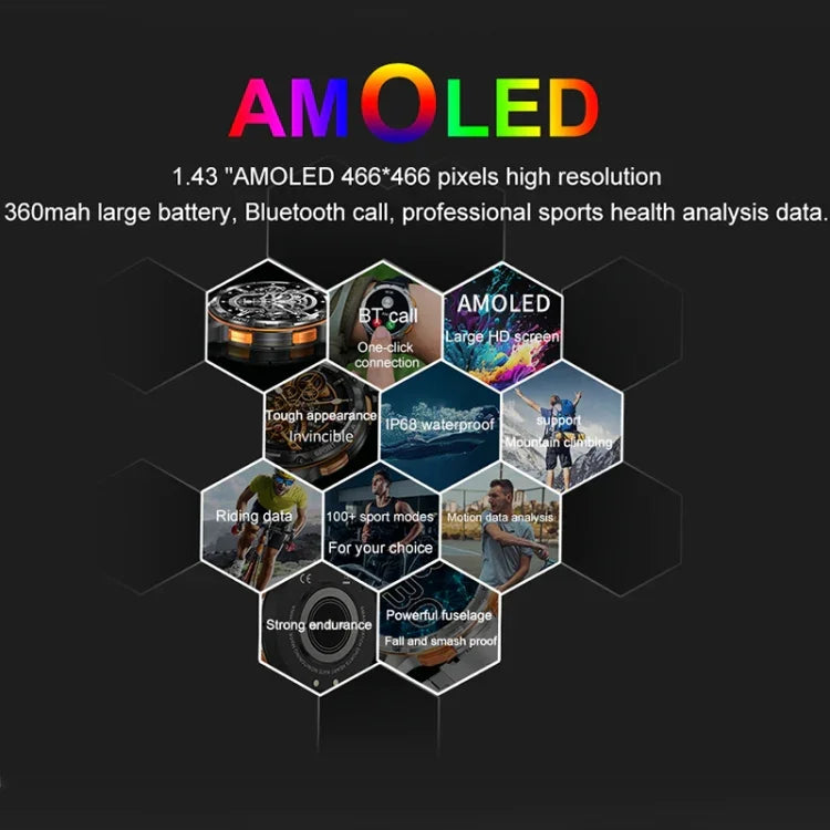AK59 1.43インチ AMOLED ラウンドスクリーン スチールストラップ スマートウォッチ