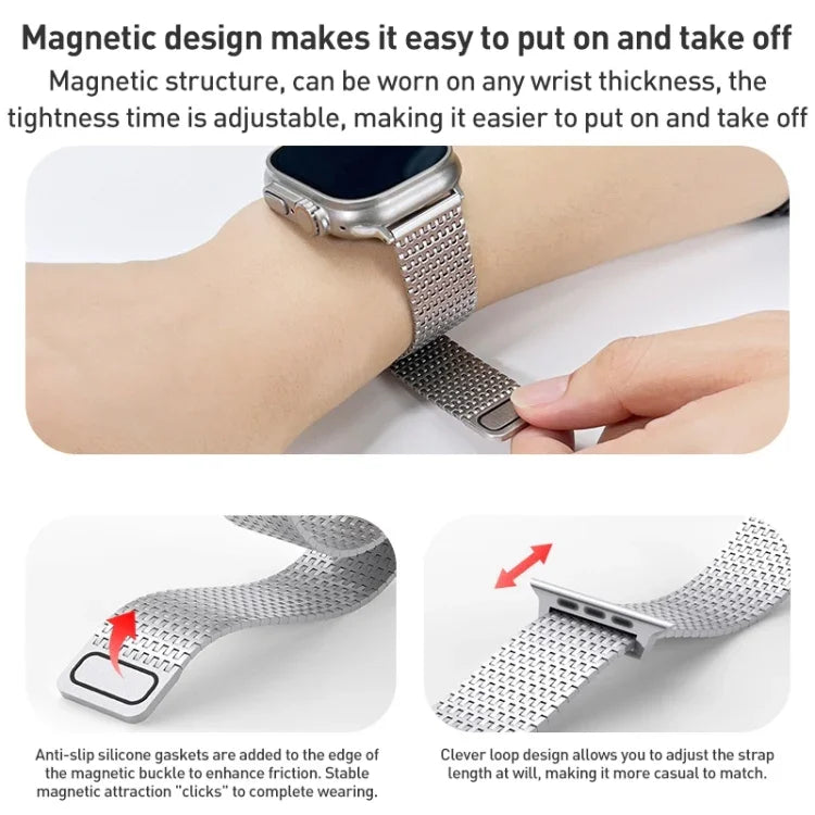 ミラネーゼループ磁気留め具ステンレススチールウォッチバンド、Apple Watch 42mm用、Apple Watch 38mm用