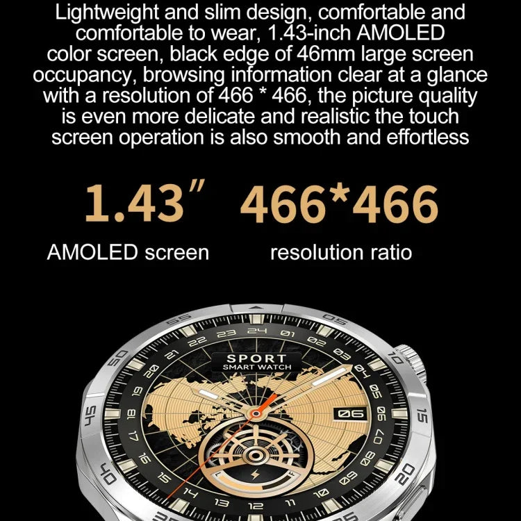 LEMFO HK4 1.43インチ AMOLED ラウンドスクリーン スマートウォッチ、Bluetooth通話対応