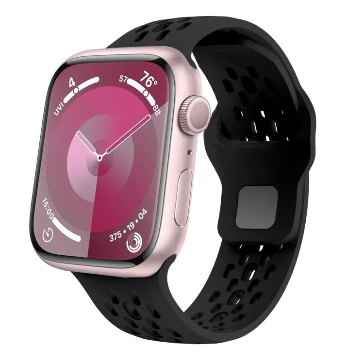 Oval Holes Fluororubber Watch Band, For Apple Watch Series 6 44mm, For Apple Watch Series 5 44mm, For Apple Watch Series 4 44mm, For Apple Watch Series 3 42mm, For Apple Watch Series 2 42mm, For Apple Watch 42mm