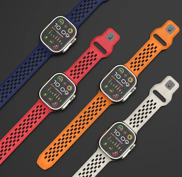 Oval Holes Fluororubber Watch Band, For Apple Watch Series 6 44mm, For Apple Watch Series 5 44mm, For Apple Watch Series 4 44mm, For Apple Watch Series 3 42mm, For Apple Watch Series 2 42mm, For Apple Watch 42mm