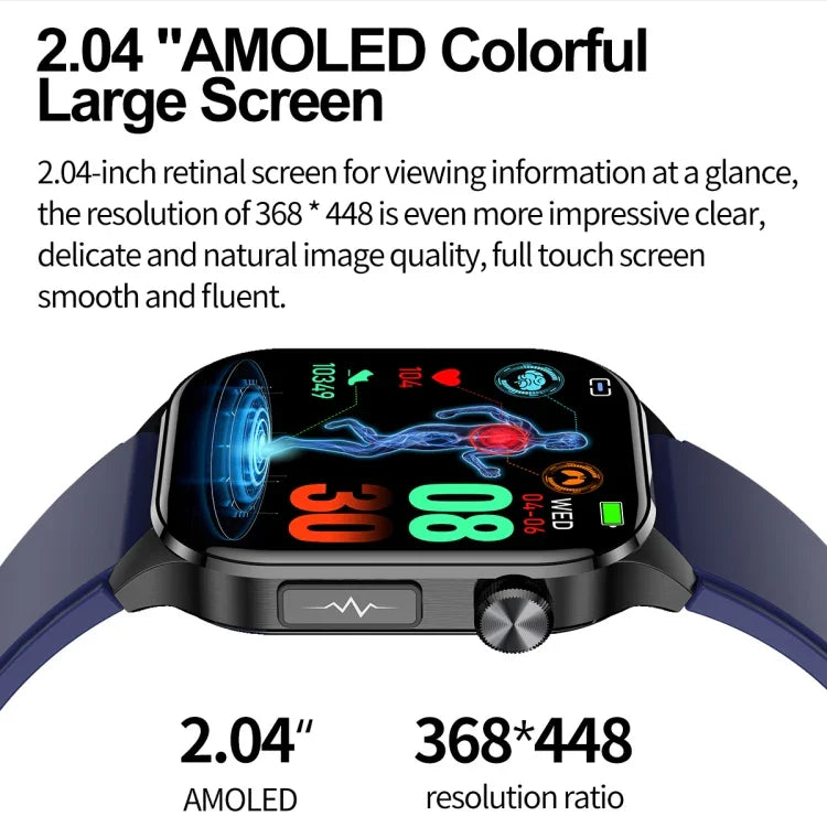 ET580 2.04インチ AMOLEDスクリーン スポーツスマートウォッチ、Bluetooth通話 / 心電図機能対応