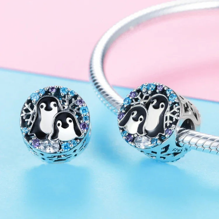 S925スターリングシルバー ペンギンハウス ブレスレットアクセサリー ダイヤモンドビーズ付き