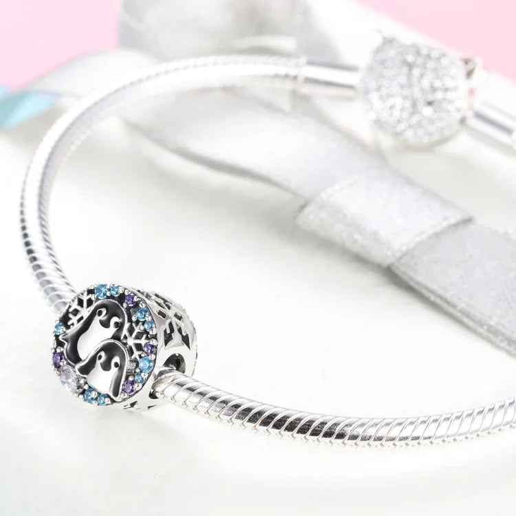 S925スターリングシルバー ペンギンハウス ブレスレットアクセサリー ダイヤモンドビーズ付き