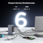 JOYROOM JR-TCM02 6-in-1 65W GaN 4 USB-C & 2 USB-A マルチポート充電器、EUプラグ、UKプラグ