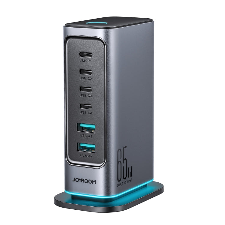 JOYROOM JR-TCM02 6-in-1 65W GaN 4 USB-C & 2 USB-A マルチポート充電器、EUプラグ、UKプラグ
