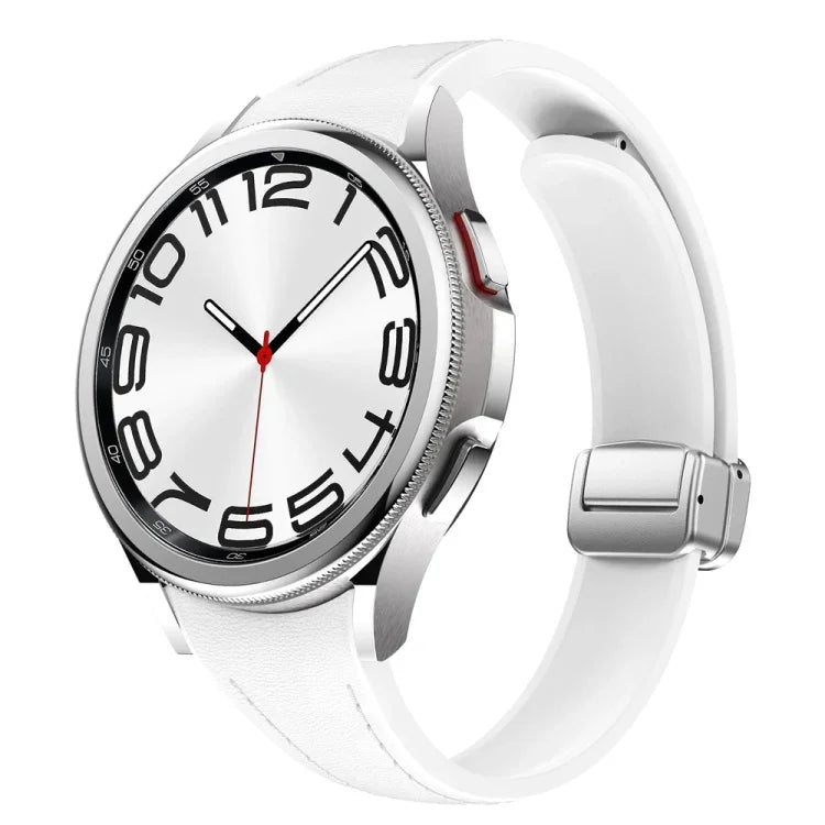 スリムマグネット式シルバーバックルレザーシリコンウォッチバンド、Samsung Galaxy Watch 6用