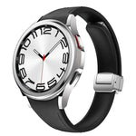 Slim Magnetic Silver Buckle Leather Silicone Watch Band, For Samsung Galaxy Watch 6