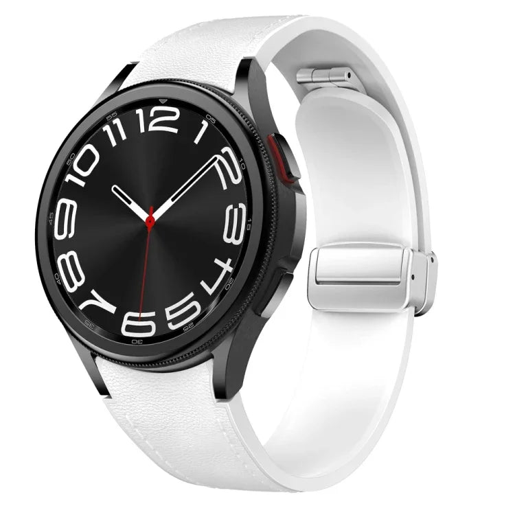 マグネット式シルバーバックルレザーシリコンウォッチバンド、Samsung Galaxy Watch 6用