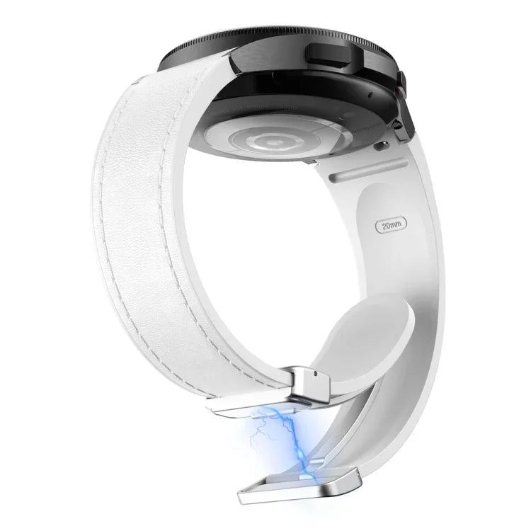 マグネット式シルバーバックルレザーシリコンウォッチバンド、Samsung Galaxy Watch 6用