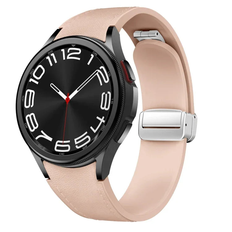 マグネット式シルバーバックルレザーシリコンウォッチバンド、Samsung Galaxy Watch 6用