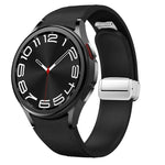 マグネット式シルバーバックルレザーシリコンウォッチバンド、Samsung Galaxy Watch 6用