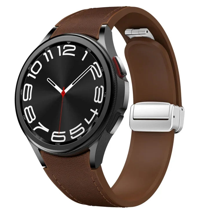 マグネット式シルバーバックルレザーシリコンウォッチバンド、Samsung Galaxy Watch 6用
