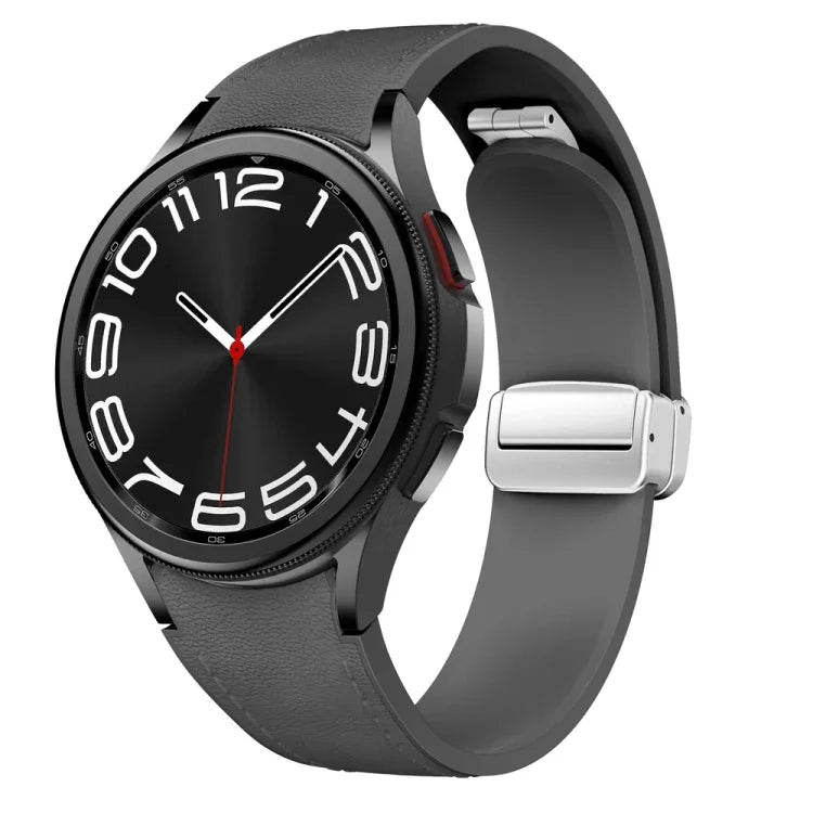 マグネット式シルバーバックルレザーシリコンウォッチバンド、Samsung Galaxy Watch 6用