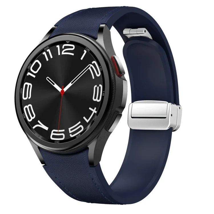 マグネット式シルバーバックルレザーシリコンウォッチバンド、Samsung Galaxy Watch 6用