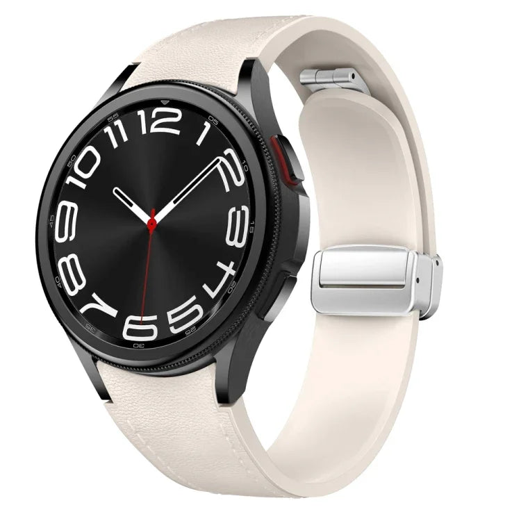 マグネット式シルバーバックルレザーシリコンウォッチバンド、Samsung Galaxy Watch 6用