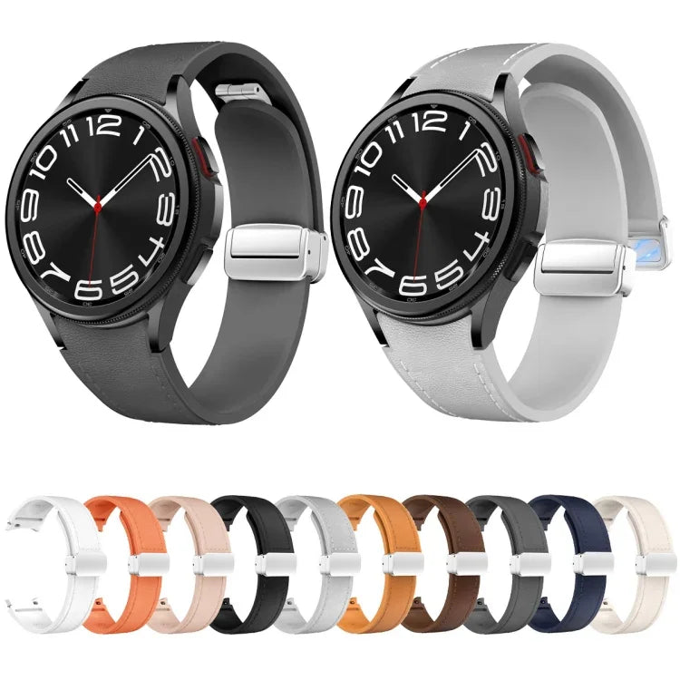 マグネット式シルバーバックルレザーシリコンウォッチバンド、Samsung Galaxy Watch 6用
