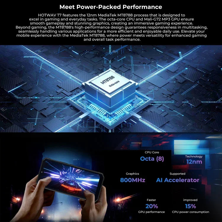 HOTWAV T7 頑丈スマホ、6280mAh、6.52インチ Android 13 MT8788 オクタコア、ネットワーク：4G、OTG、4GB+128GB