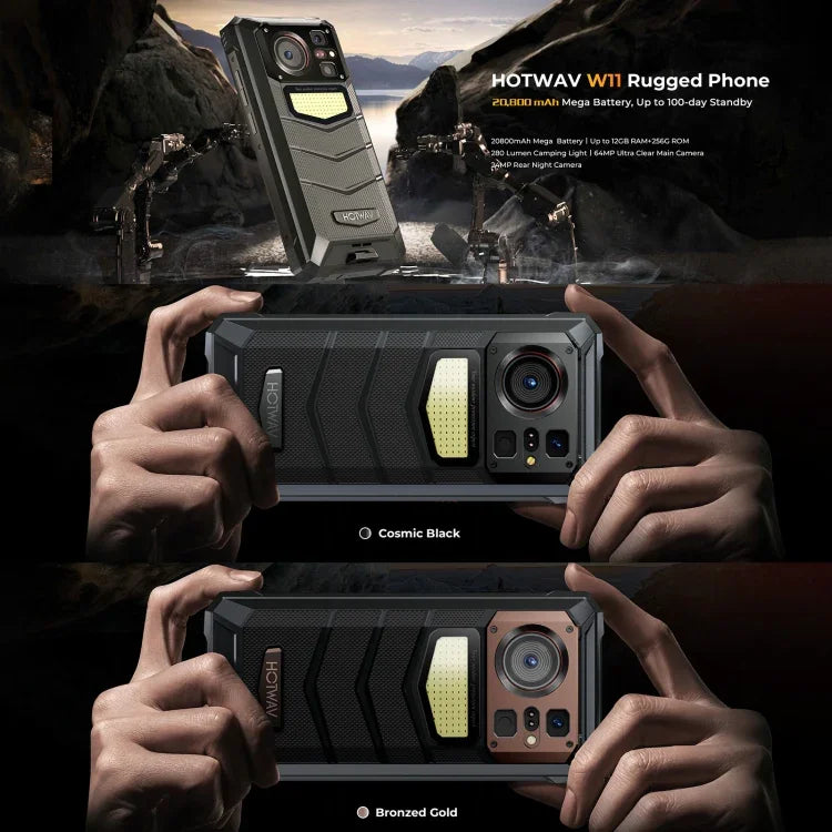 HOTWAV W11 頑丈スマホ、ナイトビジョン、20800mAh、6.6インチ Android 13 MT8788 オクタコア、ネットワーク：4G、OTG、通話録音、6GB+256GB