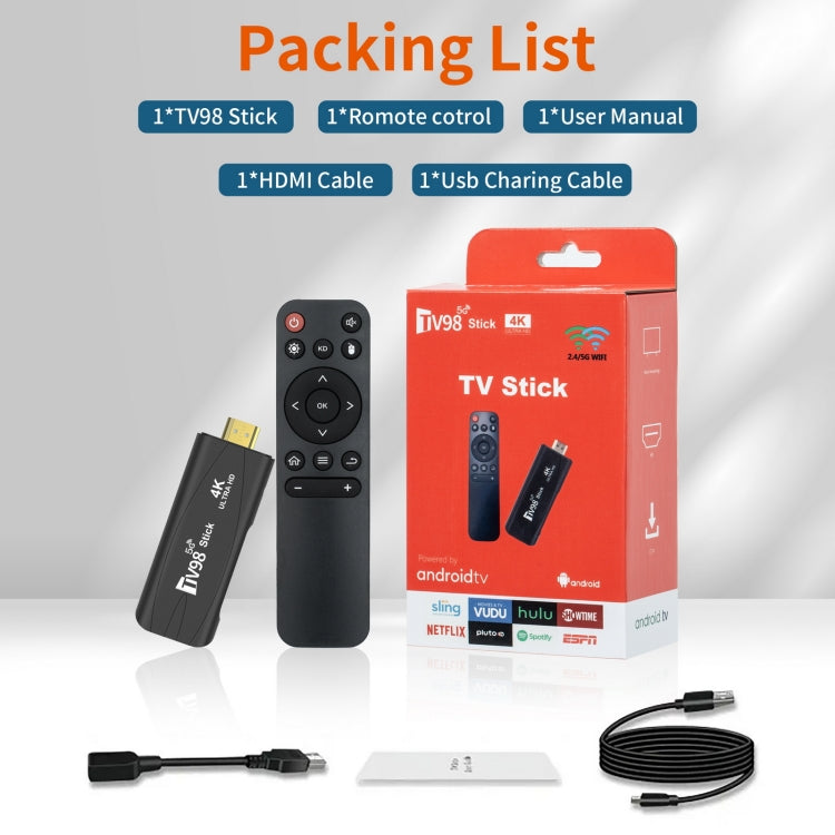 TV98 Rockchip 3228A クアッドコア 4K HD Bluetooth Android TVスティック、Rockchip 3228A 4K、4GB+32GB、2GB+16GB