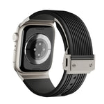 縦型テクスチャーチタンバックル伸縮シリコンウォッチバンド、Apple Watch SE 44mm用、Apple Watch Series 6 44mm用、Apple Watch Series 5 44mm用、Apple Watch Series 4 44mm用、Apple Watch Series 3 42mm用、Apple Watch Series 2 42mm用
