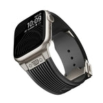 縦型テクスチャーチタンバックル伸縮シリコンウォッチバンド、Apple Watch SE 44mm用、Apple Watch Series 6 44mm用、Apple Watch Series 5 44mm用、Apple Watch Series 4 44mm用、Apple Watch Series 3 42mm用、Apple Watch Series 2 42mm用