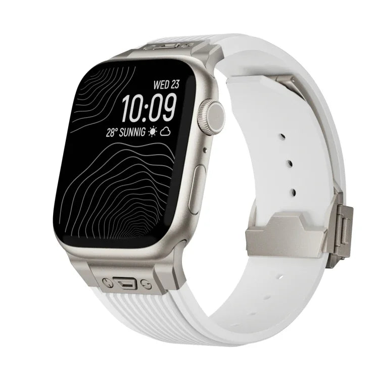 縦型テクスチャーチタンバックル伸縮シリコンウォッチバンド、Apple Watch SE 44mm用、Apple Watch Series 6 44mm用、Apple Watch Series 5 44mm用、Apple Watch Series 4 44mm用、Apple Watch Series 3 42mm用、Apple Watch Series 2 42mm用