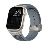 縦型テクスチャーチタンバックル伸縮シリコンウォッチバンド、Apple Watch SE 44mm用、Apple Watch Series 6 44mm用、Apple Watch Series 5 44mm用、Apple Watch Series 4 44mm用、Apple Watch Series 3 42mm用、Apple Watch Series 2 42mm用