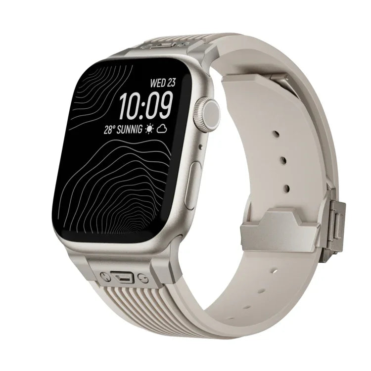 縦型テクスチャーチタンバックル伸縮シリコンウォッチバンド、Apple Watch SE 44mm用、Apple Watch Series 6 44mm用、Apple Watch Series 5 44mm用、Apple Watch Series 4 44mm用、Apple Watch Series 3 42mm用、Apple Watch Series 2 42mm用
