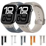 縦型テクスチャーチタンバックル伸縮シリコンウォッチバンド、Apple Watch SE 44mm用、Apple Watch Series 6 44mm用、Apple Watch Series 5 44mm用、Apple Watch Series 4 44mm用、Apple Watch Series 3 42mm用、Apple Watch Series 2 42mm用