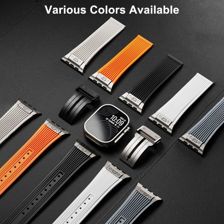 縦型テクスチャーチタンバックル伸縮シリコンウォッチバンド、Apple Watch SE 44mm用、Apple Watch Series 6 44mm用、Apple Watch Series 5 44mm用、Apple Watch Series 4 44mm用、Apple Watch Series 3 42mm用、Apple Watch Series 2 42mm用