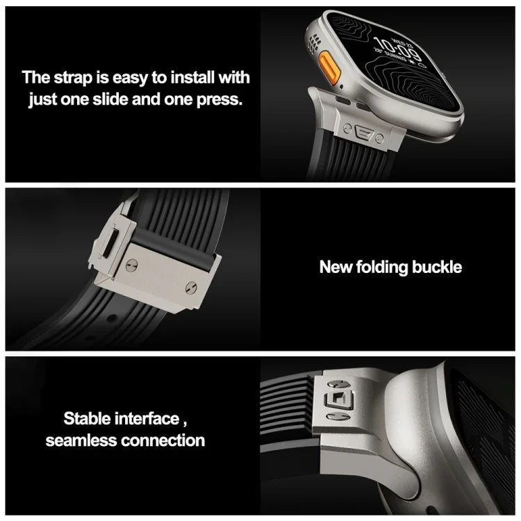縦型テクスチャーチタンバックル伸縮シリコンウォッチバンド、Apple Watch SE 44mm用、Apple Watch Series 6 44mm用、Apple Watch Series 5 44mm用、Apple Watch Series 4 44mm用、Apple Watch Series 3 42mm用、Apple Watch Series 2 42mm用