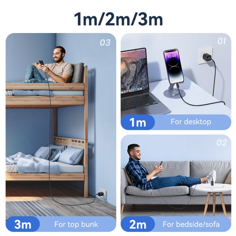 USAMS US-SJ697 USB-C / Type-C から 8ピン 30W ストライプ急速充電データケーブル 1m, 2m, 3m