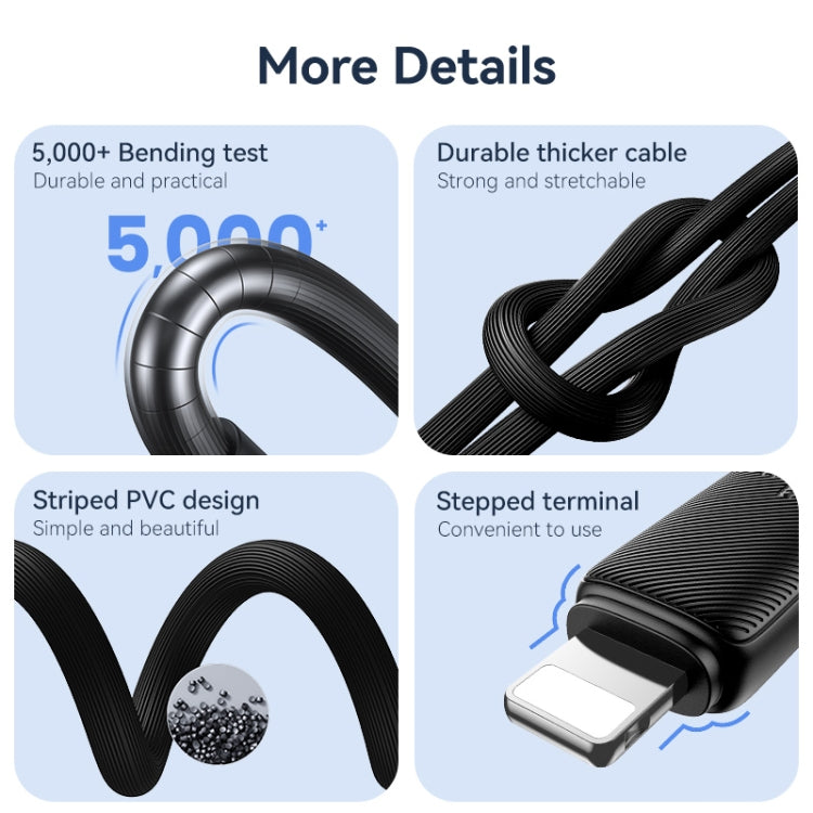 USAMS US-SJ697 USB-C / Type-C から 8ピン 30W ストライプ急速充電データケーブル 1m, 2m, 3m
