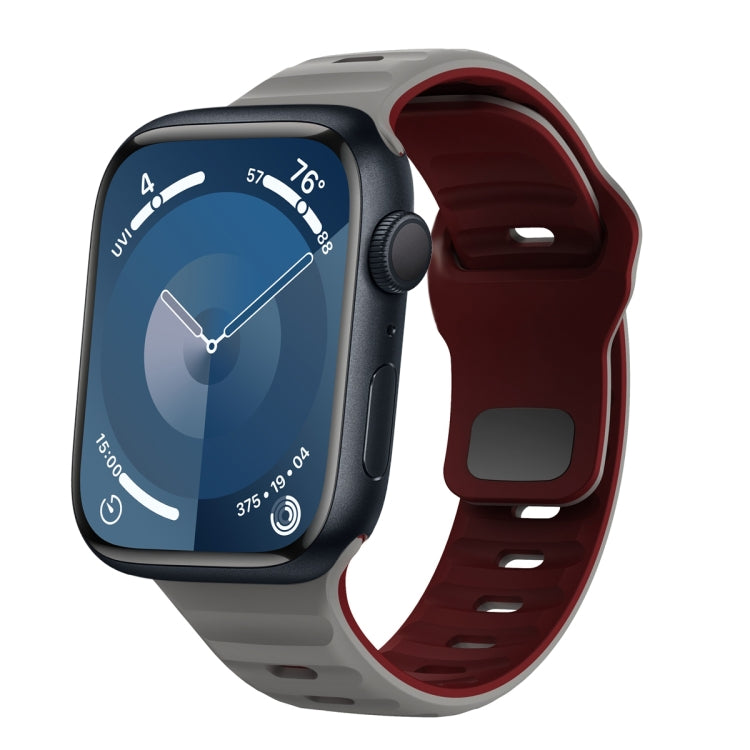 ウェーブテクスチャーリバースバックルシリコンウォッチバンド、Apple Watch Ultra 2 49mm用、Apple Watch Series 9 45mm用、Apple Watch Series 9 41mm用、Apple Watch Ultra 49mm用