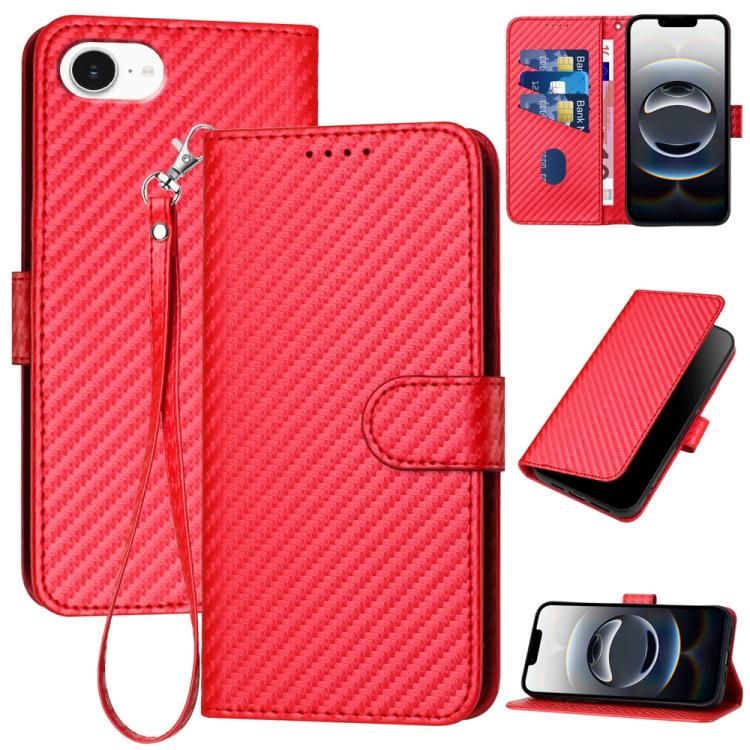 YX0070カーボンファイバーバックルレザーフォンケースストラップ付き、iPhone 17e / 16e用、iPhone 17 Pro Max用、iPhone 17 Pro用、iPhone 17用、iPhone Air用、iPhone 16 Pro Max用