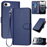 YX0070カーボンファイバーバックルレザーフォンケースストラップ付き、iPhone 17e / 16e用、iPhone 17 Pro Max用、iPhone 17 Pro用、iPhone 17用、iPhone Air用、iPhone 16 Pro Max用