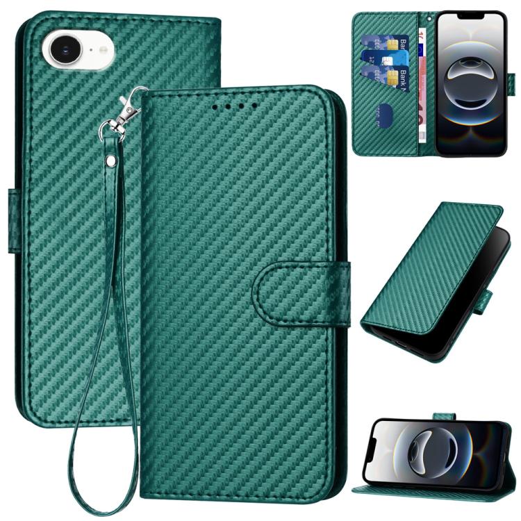 YX0070カーボンファイバーバックルレザーフォンケースストラップ付き、iPhone 17e / 16e用、iPhone 17 Pro Max用、iPhone 17 Pro用、iPhone 17用、iPhone Air用、iPhone 16 Pro Max用