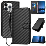 YX0070カーボンファイバーバックルレザースマホケース（ストラップ付き）、iPhone 16 Pro用、iPhone 16 Plus用、iPhone 16用、iPhone 15 Pro Max用、iPhone 15 Pro用、iPhone 15 Plus用