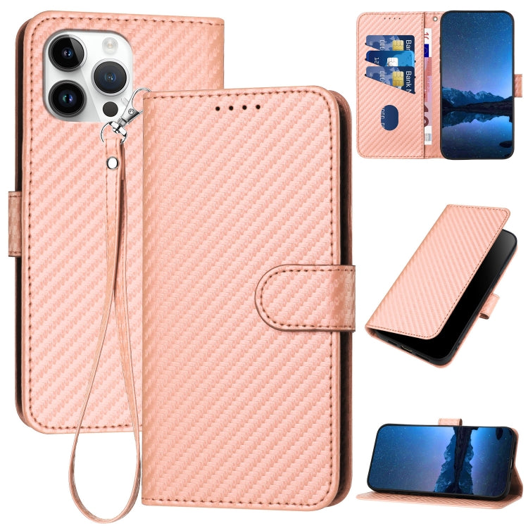 YX0070 カーボンファイバー バックル レザー携帯ケース ストラップ付き、iPhone 13 Pro Max用、iPhone 13 Pro用、iPhone 13用、iPhone 13 mini用、iPhone 12 / 12 Pro用、iPhone 12 Pro Max用