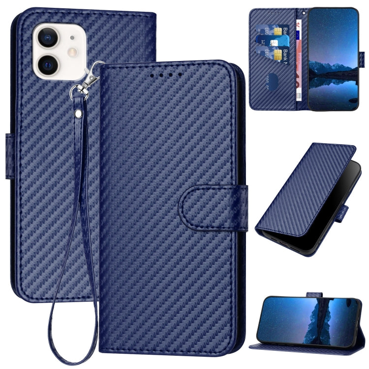 YX0070 カーボンファイバーバックルレザー携帯ケース ストラップ付き、iPhone 12 mini用、iPhone 11 Pro Max用、iPhone 11用、iPhone 11 Pro用、iPhone X / XS用、iPhone XR用