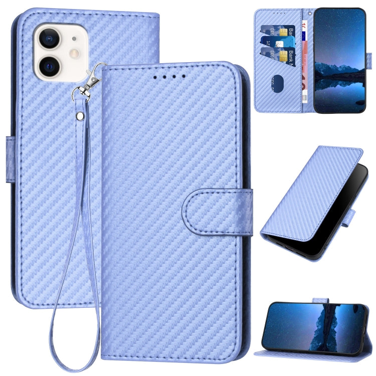 YX0070 カーボンファイバーバックルレザー携帯ケース ストラップ付き、iPhone 12 mini用、iPhone 11 Pro Max用、iPhone 11用、iPhone 11 Pro用、iPhone X / XS用、iPhone XR用