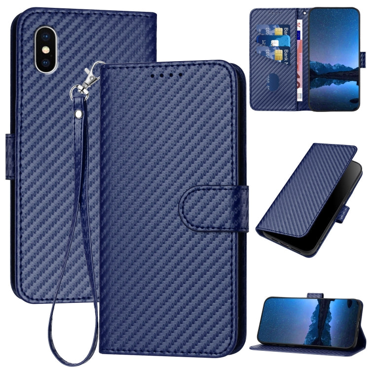 YX0070 カーボンファイバーバックルレザー携帯ケース ストラップ付き、iPhone 12 mini用、iPhone 11 Pro Max用、iPhone 11用、iPhone 11 Pro用、iPhone X / XS用、iPhone XR用